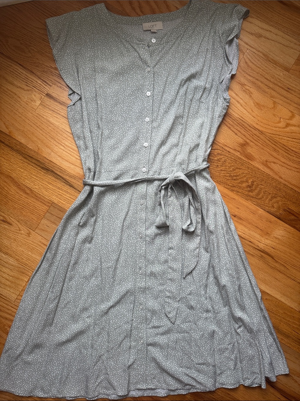 LOFT Light Mint Button-Front Tie-Waist Dress